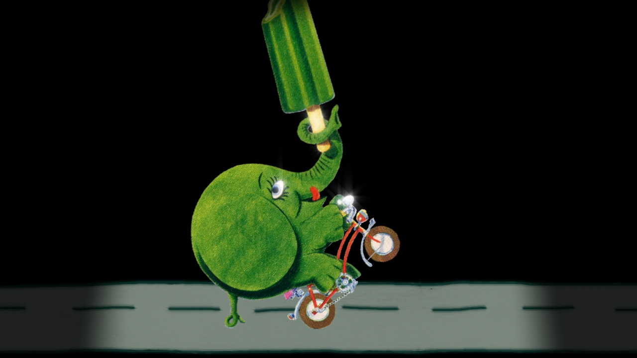 So fährt der Grünofant Wheelie.